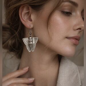 Vintage Silver Tone Moth Earrings | Sculptural Insect | Lightweight